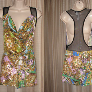 URVANA Multi Color Golden Mesh Back Romper Summer